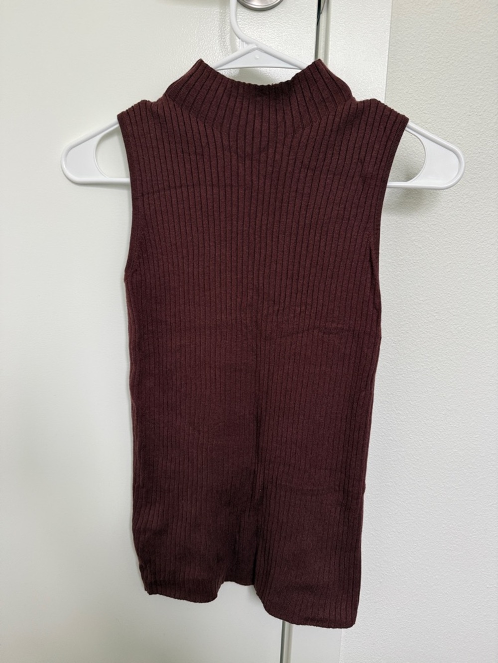 Ann Taylor Ribbed Sleeveless Mock Neck Top - Wine